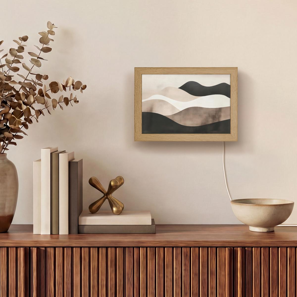 WANDLEUCHTE Abstrakt - Landschaft - Wellen - Cremefarben 20x15 cm - Graubraun, Holzwerkstoff (20/15/8cm) - OnlyWow