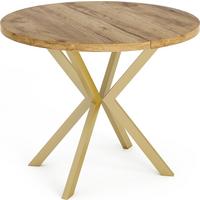 ESSTISCH Flora runder ausziehbarer, Craft Eiche 100-180/100/76 cm - Eiche Wotan/Goldfarben, Holzwerkstoff/Metall (100/180/76cm) - WFL GROUP