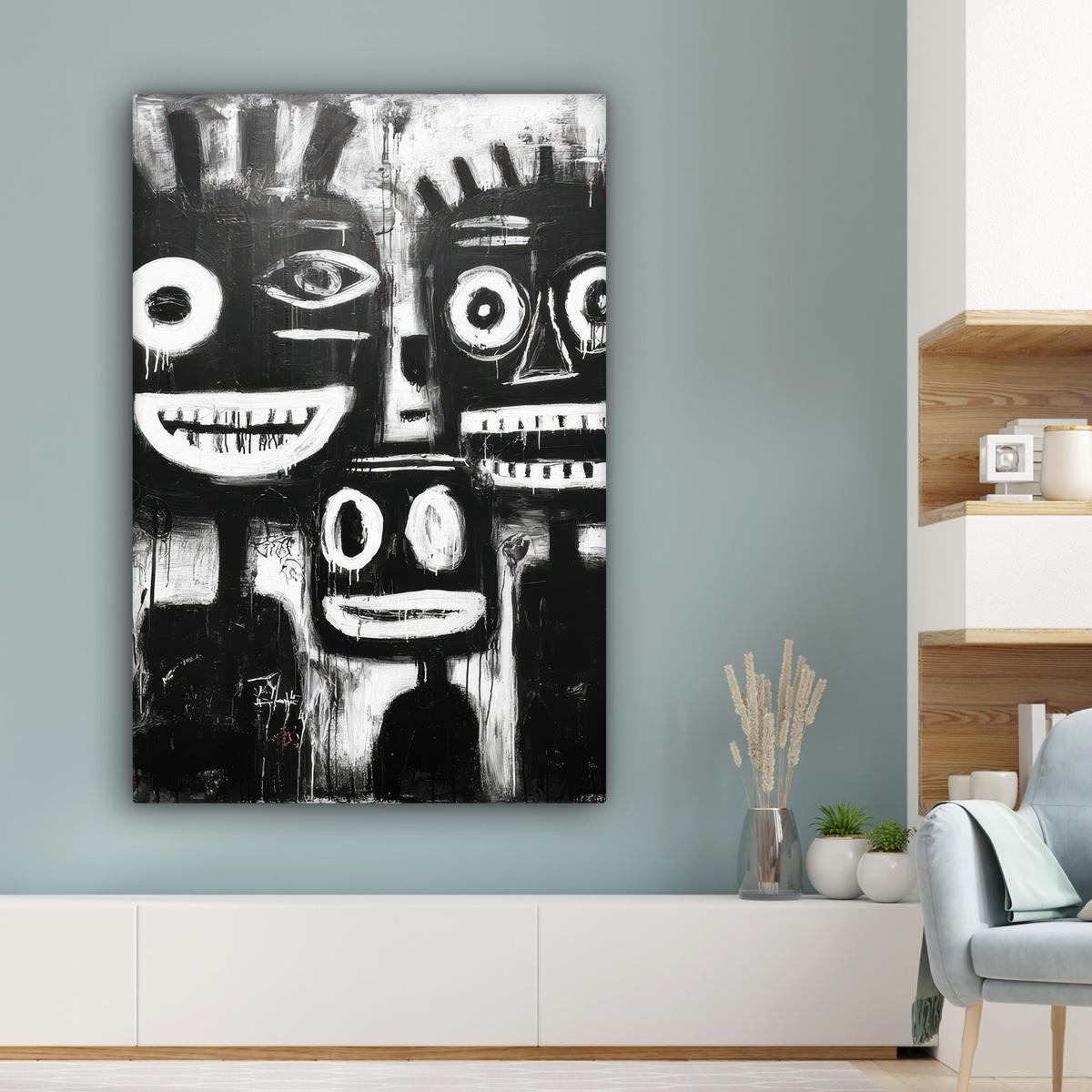 LEINWANDBILD Malerei - Figuren - Schwarz - Abstrakt Deko XXL 80x120 cm - Schwarz, Textil (80/120cm) - MuchoWow