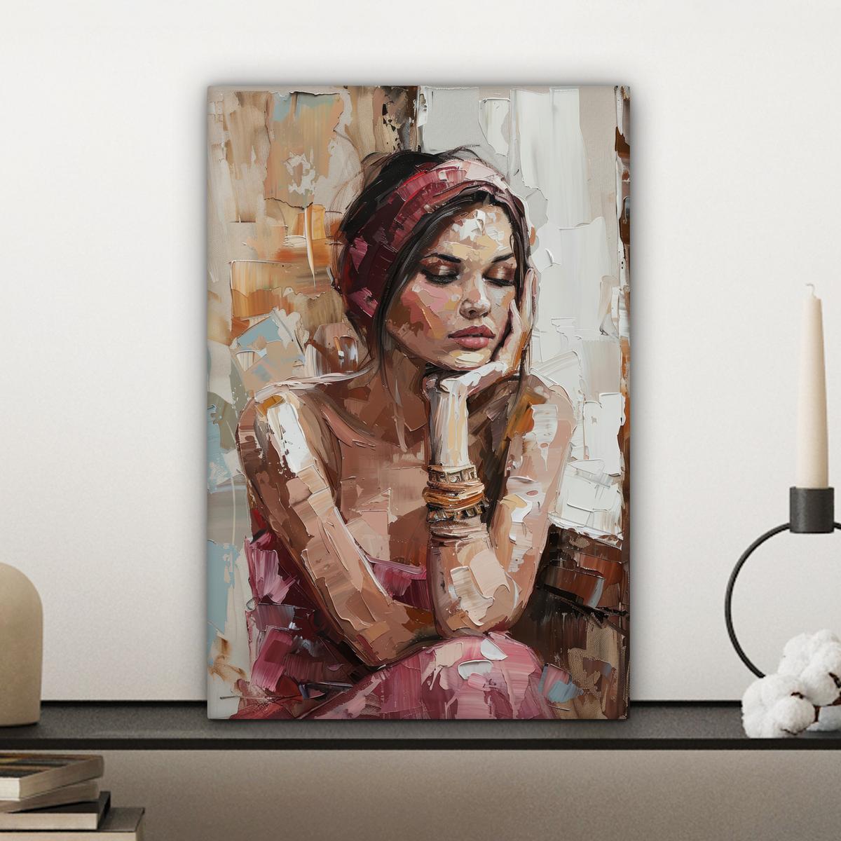 LEINWANDBILD Frau - Lackierung - Porträt - Modern Deko Wohnzimmer 20x30 cm - Altrosa, Textil (20/30cm) - MuchoWow