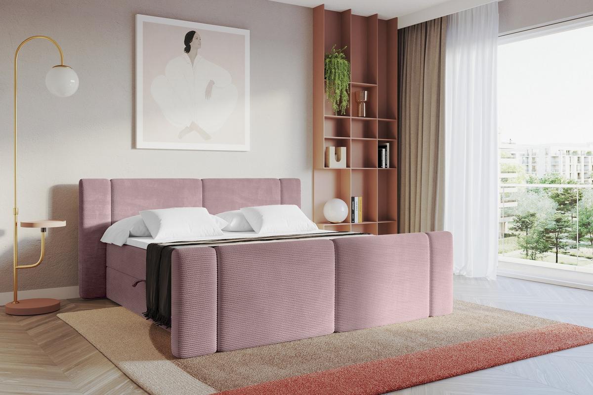BOXBETT mit Matratze H3 - EVON Zanozek - 180x200 cm Rosa - Rosa, Holzwerkstoff (180/200cm) - ALTDECOR