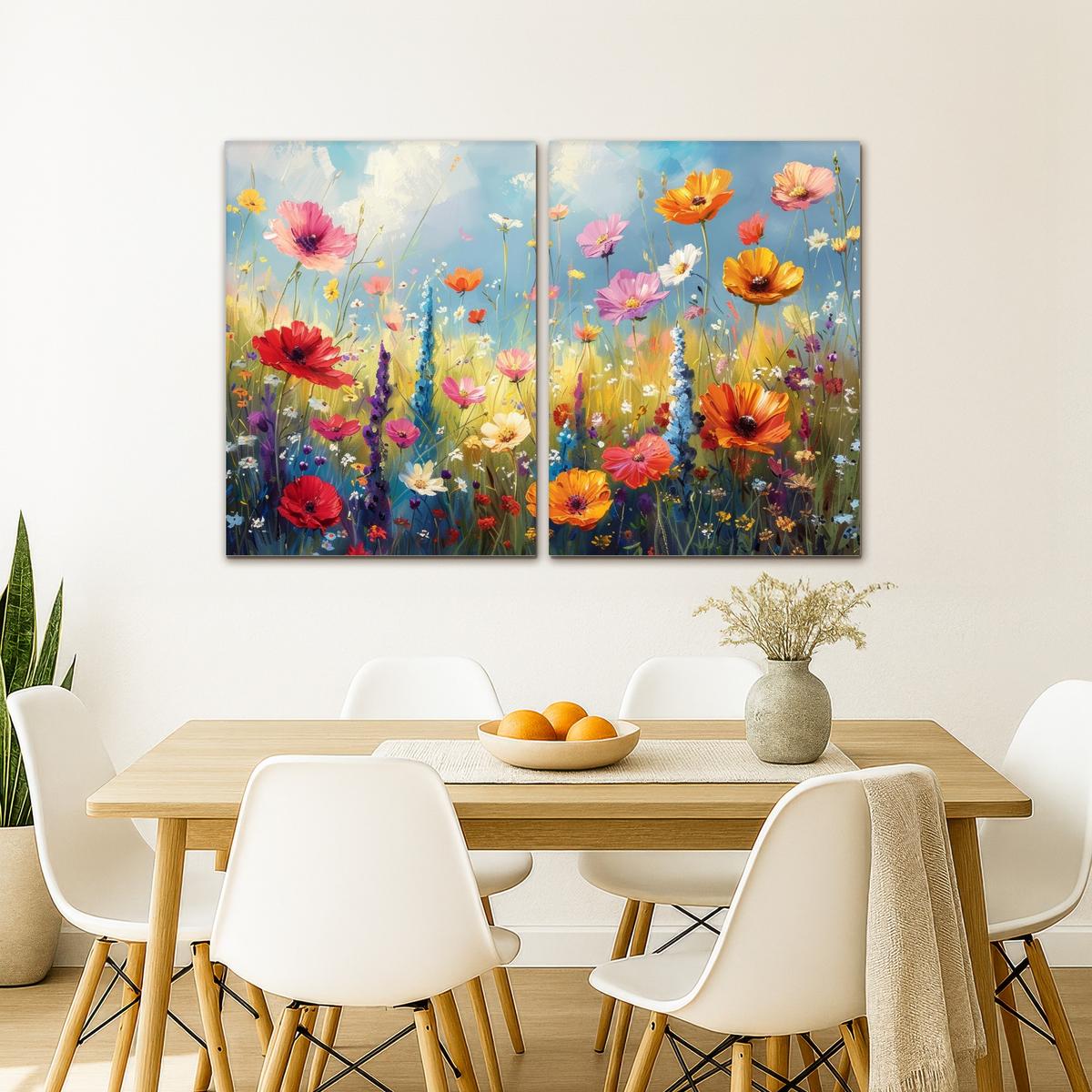 LEINWANDBILD 2er Set Blumen - Frühling - Farbenfroh - Sommerlich 100x70 cm - Orange, Textil (100/70cm) - MuchoWow