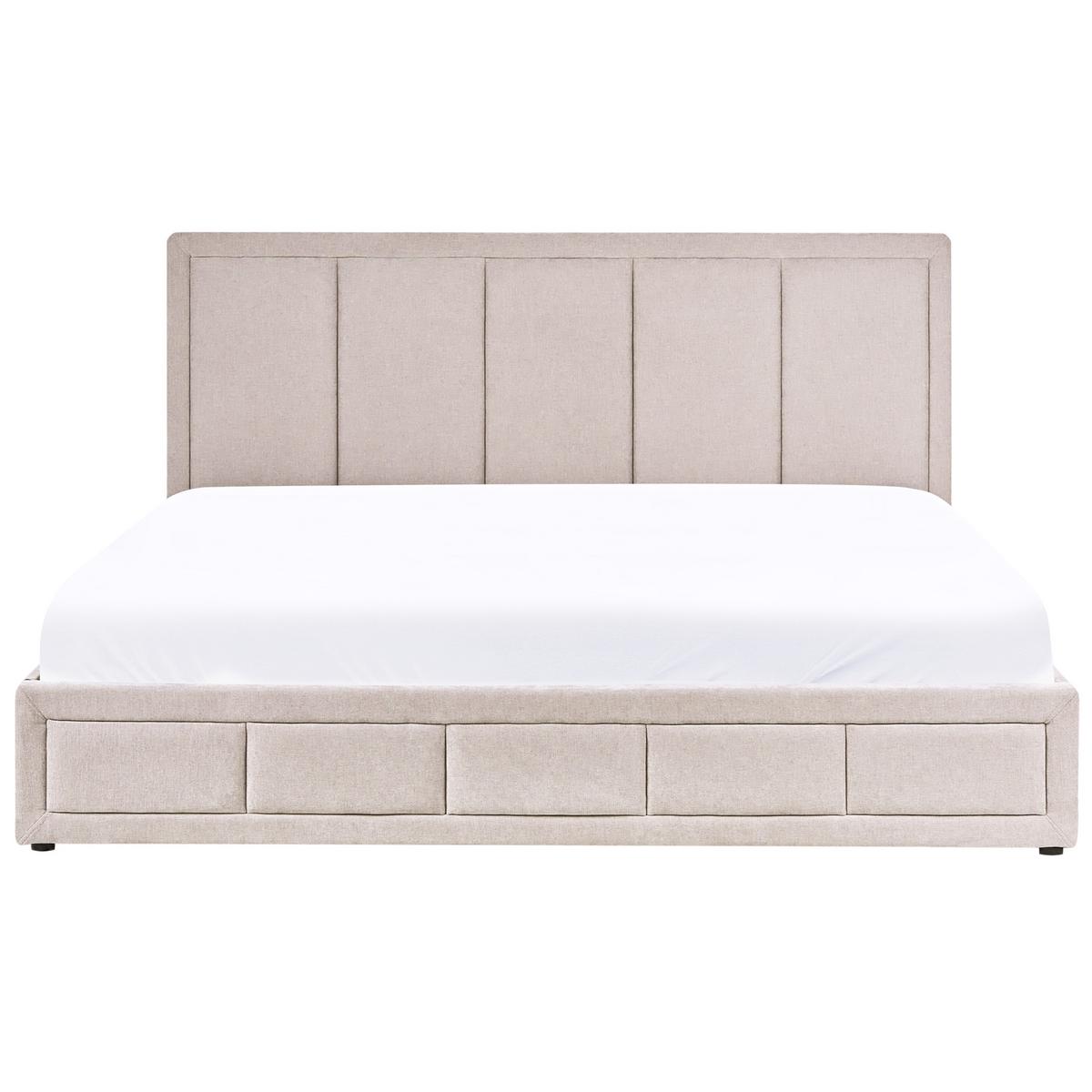 BETT mit Stauraum 180/200 cm Chenillegewebe Taupe Quiberon - Taupe, Textil (180/200cm) - Beliani