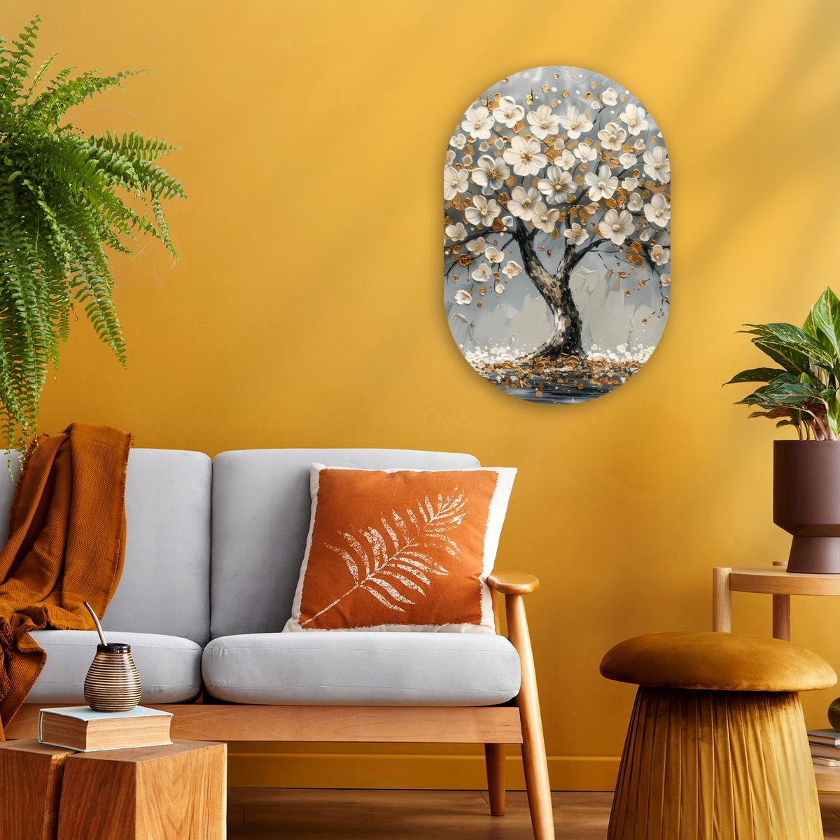 WANDBILD Baum - Gold - Blumen - Abstrakt - Kunst Deko Wohnzimmer 40x60 cm - Goldfarben, Kunststoff (40/60cm) - MuchoWow
