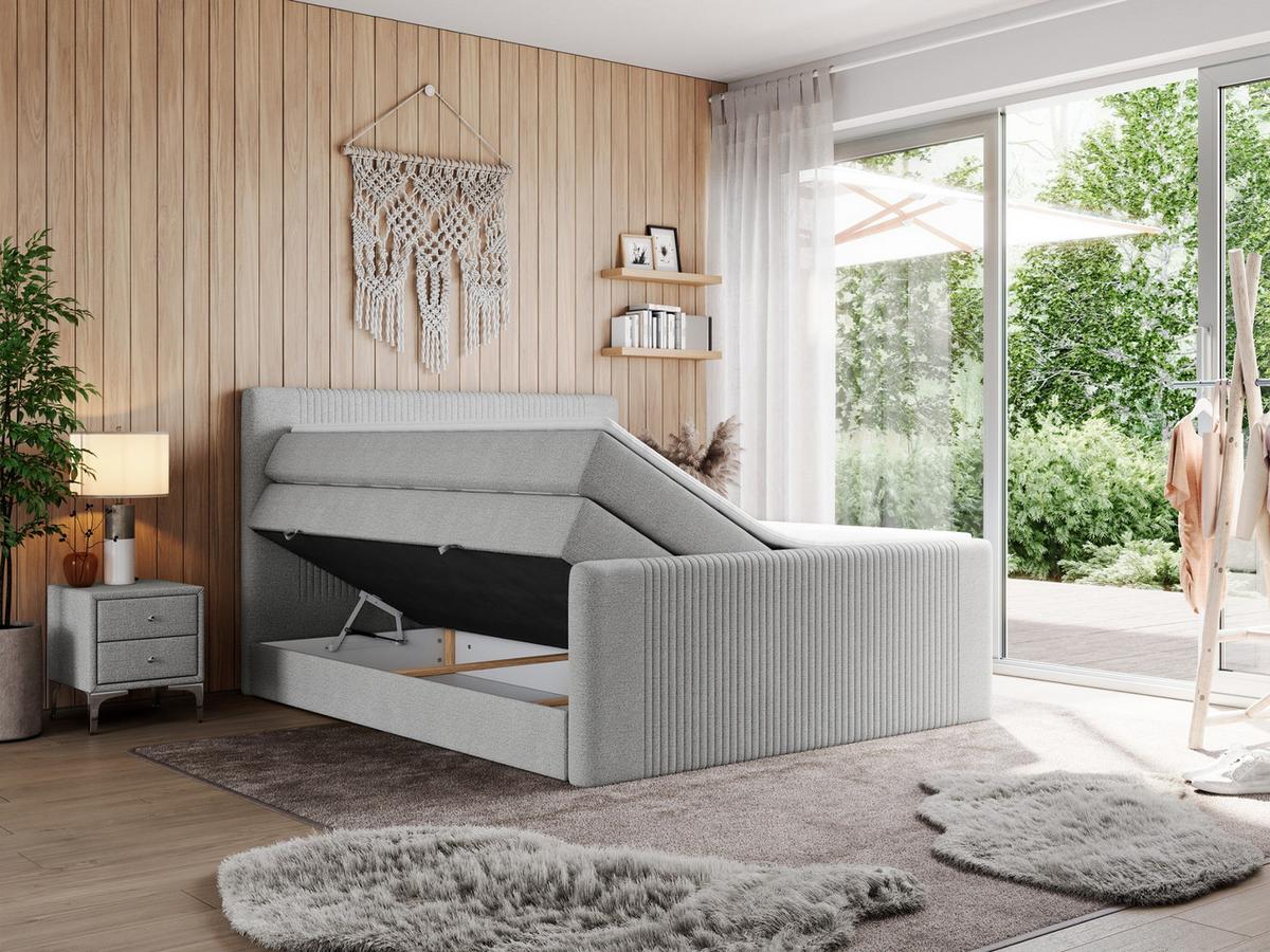 BOXSPRINGBETT KING DOREN 120/200 Hellgrau Struktur - H4 - Hellgrau, Holz/Textil (120/200cm) - MKS