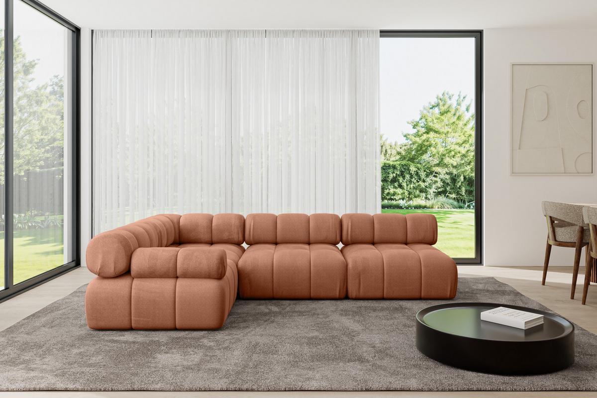 ECKSOFA modulares Sofa Mende-L2 - 285x190x70 cm Apricot Velours - Koralle, Holzwerkstoff/Textil (285/190cm) - ALTDECOR