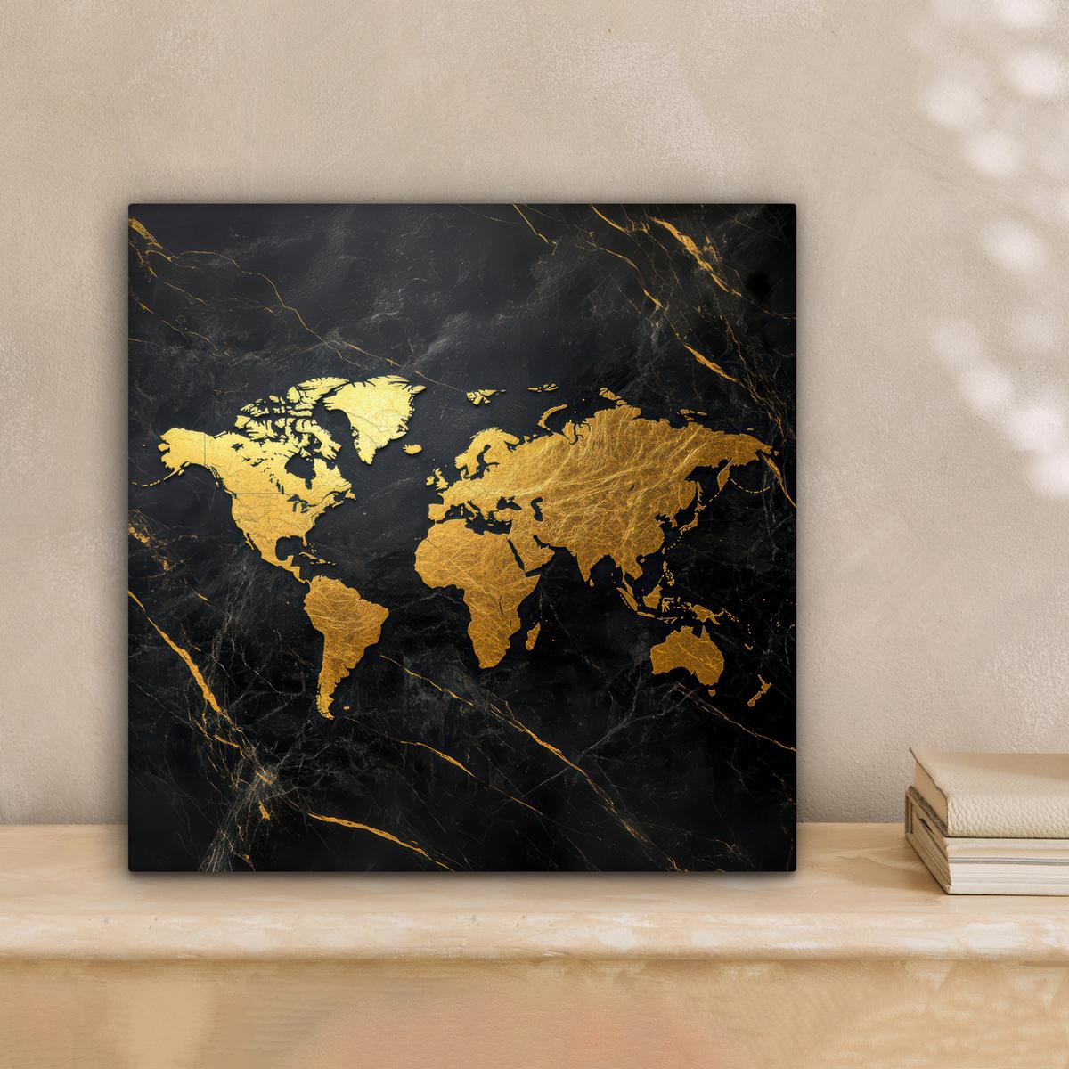 LEINWANDBILD Weltkarte - Gold - Marmor Deko Wohnzimmer 20x20 cm - Goldfarben, Textil (20/20cm) - MuchoWow
