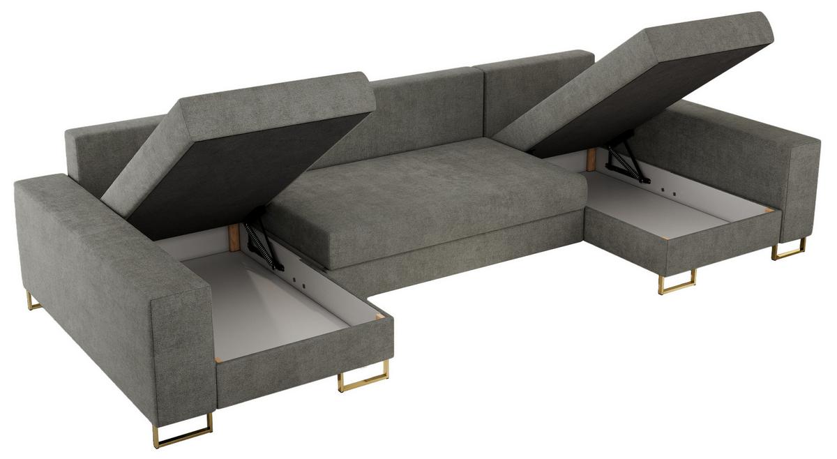 WOHNLANDSCHAFT DORIAN U Struktur Grau - Goldfarben/Grau, Textil/Metall (312/85/138cm) - MKS