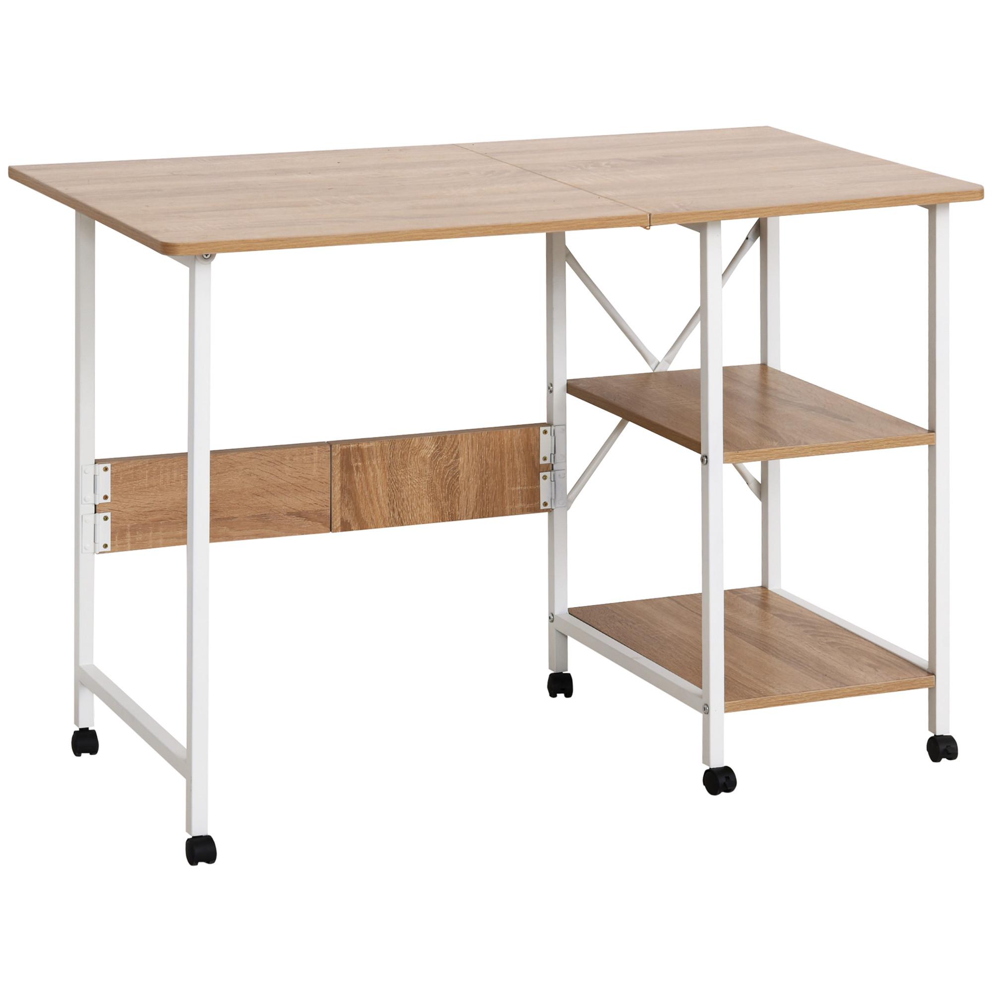SCHREIBTISCH MDF, Weiß+Natur - Weiß, Kunststoff (107/55/76cm) - HOMCOM