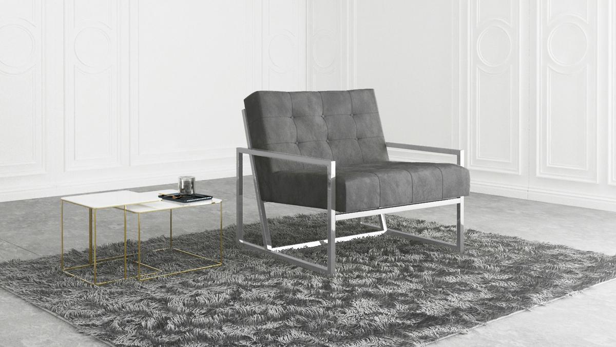 LOUNGESESSEL Duban Grau Samtstoff - Silberfarben/Grau, Holz/Textil (84/81/89cm) - S-Style Möbel