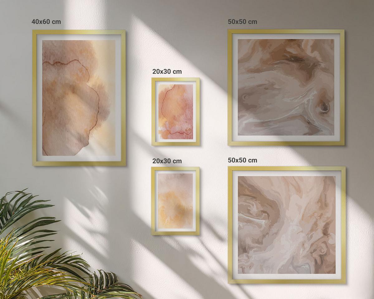 BILDER SET 5er Set - 50x50 cm & 20x30 cm & 40x60 cm Goldrahmen - Warme Aquarellfarben auf Leinwand - Goldfarben, Kunststoff (40/60cm) - TULUP