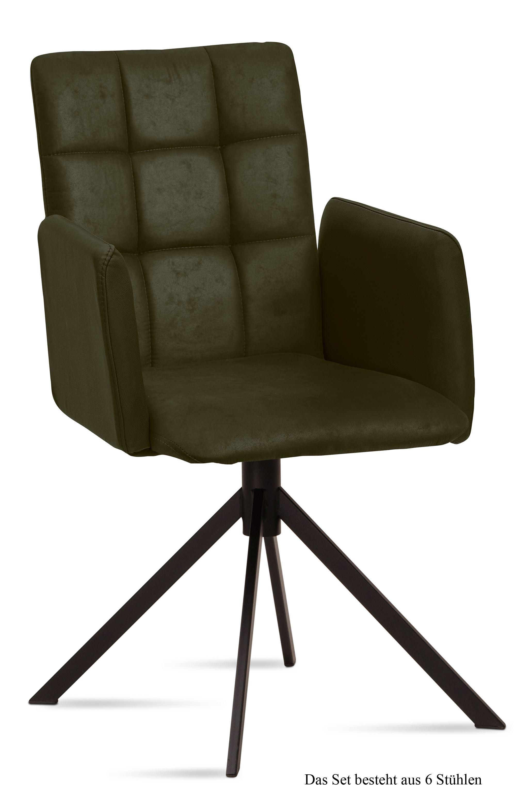 ARMLEHNSTUHL (6er-Set) Drusi 52x91x60 Schwarz/Khaki - Dunkelgrün/Schwarz, Kunststoff (60/91/52cm) - 58aufmkessel