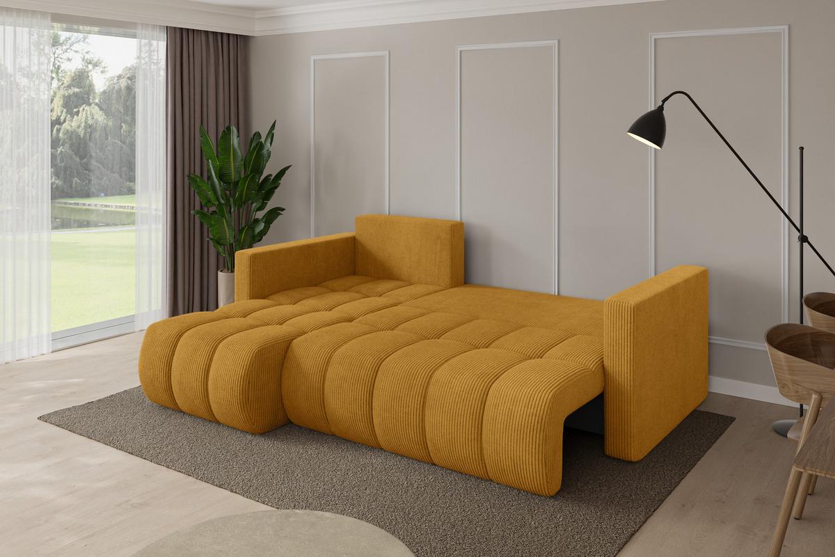 ECKSOFA mit Schlaffunktion Ottomane Links GARD-L 226x146x85 Senfgelb Cord - Dunkelgelb/Schwarz, Holzwerkstoff/Kunststoff (226/146cm) - ALTDECOR