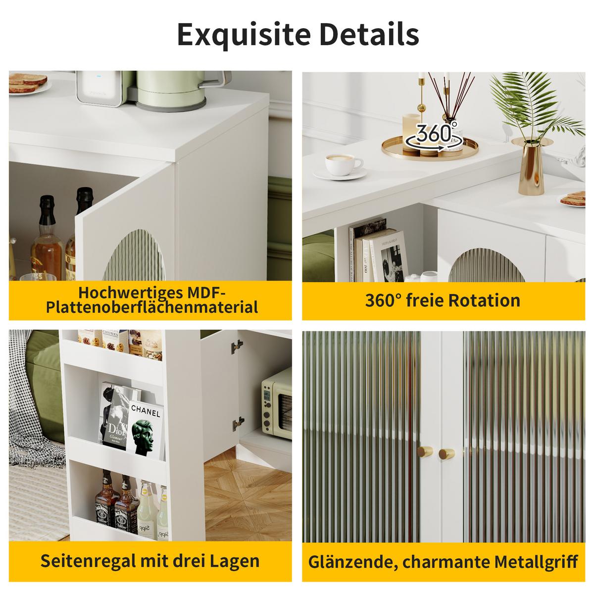 BARSCHRANK 360° drehbar & weiß mit glastüren & flexiblem bartisch - Weiß, Holzwerkstoff (40/120/97cm) - Urban Meuble