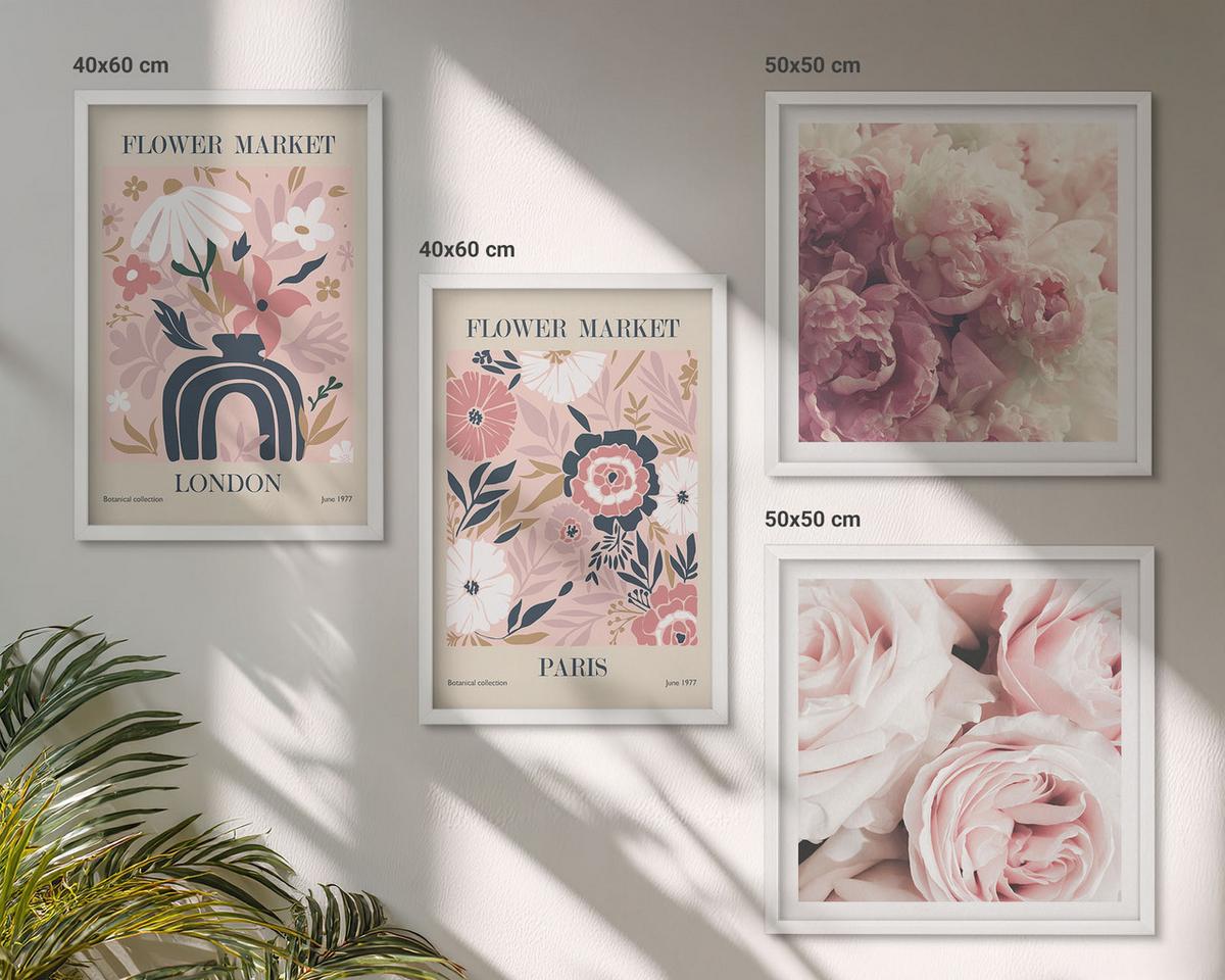 BILDER SET 4er Set - 50x50 cm & 40x60 cm Weißer Rahmen - Blumenmotive Rosen Paris - Weiß, Kunststoff (50/50cm) - TULUP