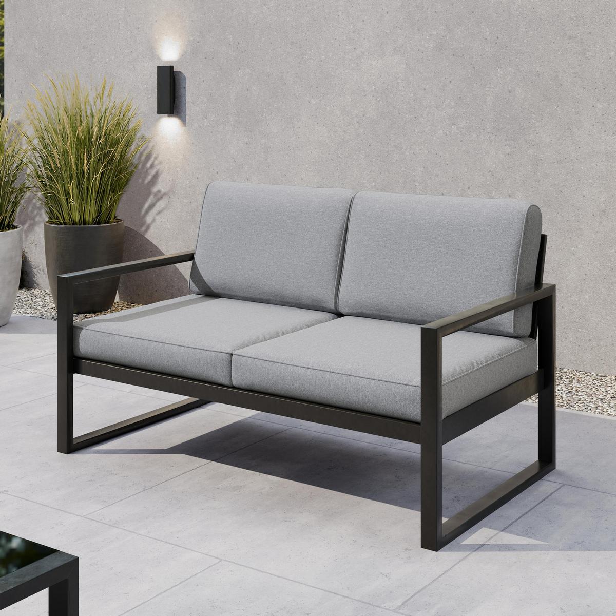 GARTENSET Stella mit Sofas und Sessel, mit Metallrahmen, Hellgrau - Hellgrau, Metall - Beautysofa