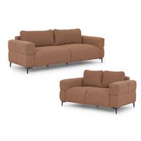 SITZGARNITUR 3+2 Cardea in Bubble-Optik aus weichem Terrakotta Strukturstoff mit hohem Sitzkomfort - Terracotta/Schwarz, Holz/Textil (217/80/97cm) - S-Style Möbel