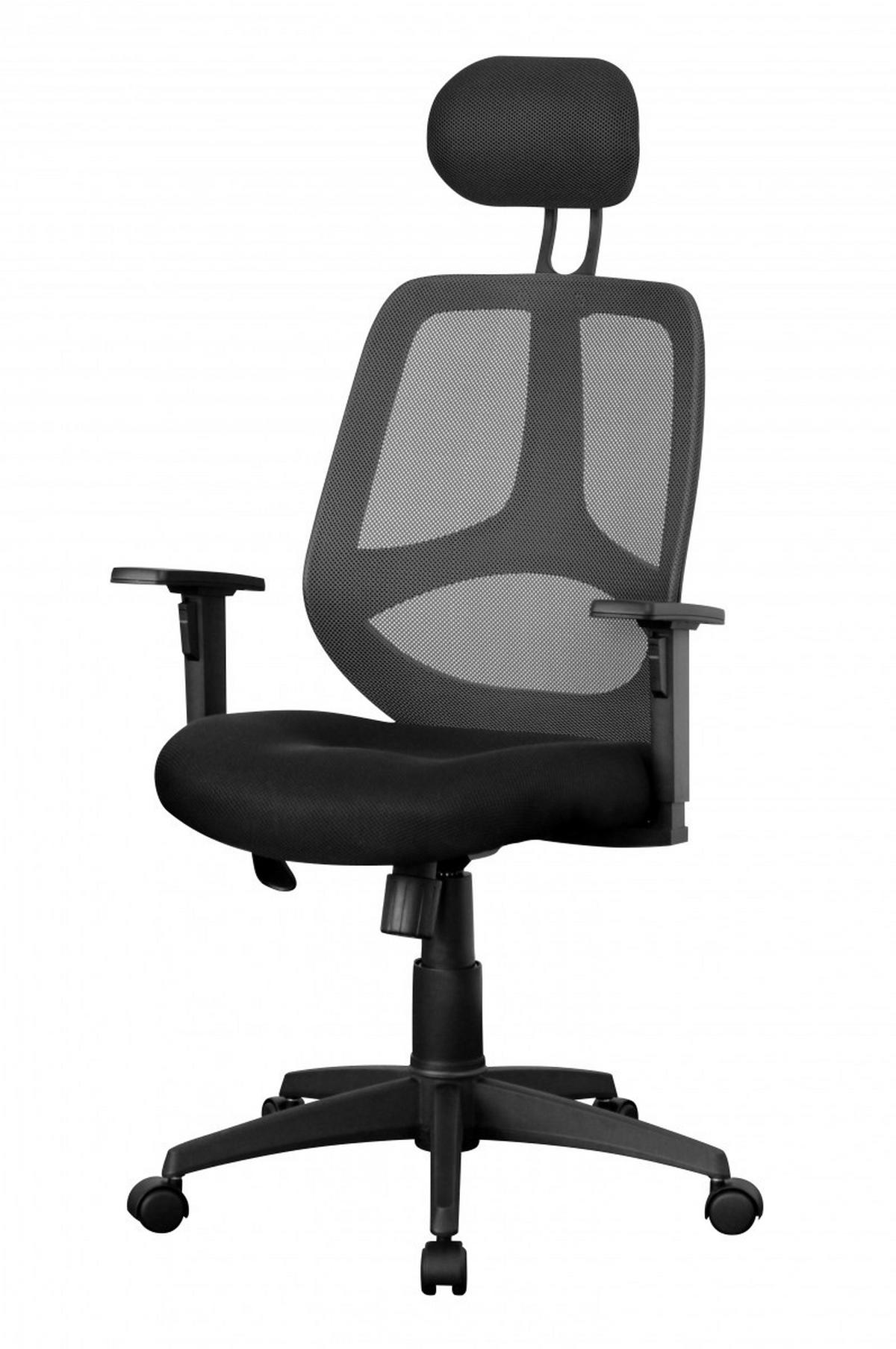 BÜRODREHSTUHL Schwarz Netz mit verstellbarer Kopfstütze, Armlehnen und 120 kg Belastbarkeit KOMFORTABEL - Schwarz, Textil (61/127/57cm) - KADIMA DESIGN