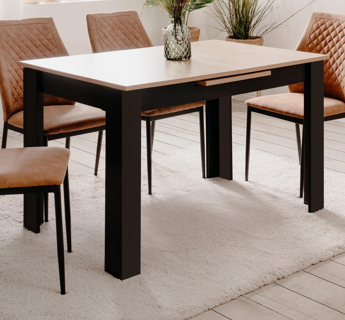 ESSTISCH Eiche Artisan, schwarz 125 - 165 cm, Küchentisch ausziehbar - Schwarz/Eiche Artisan, Holzwerkstoff (125/80/75cm) - Furn.Design