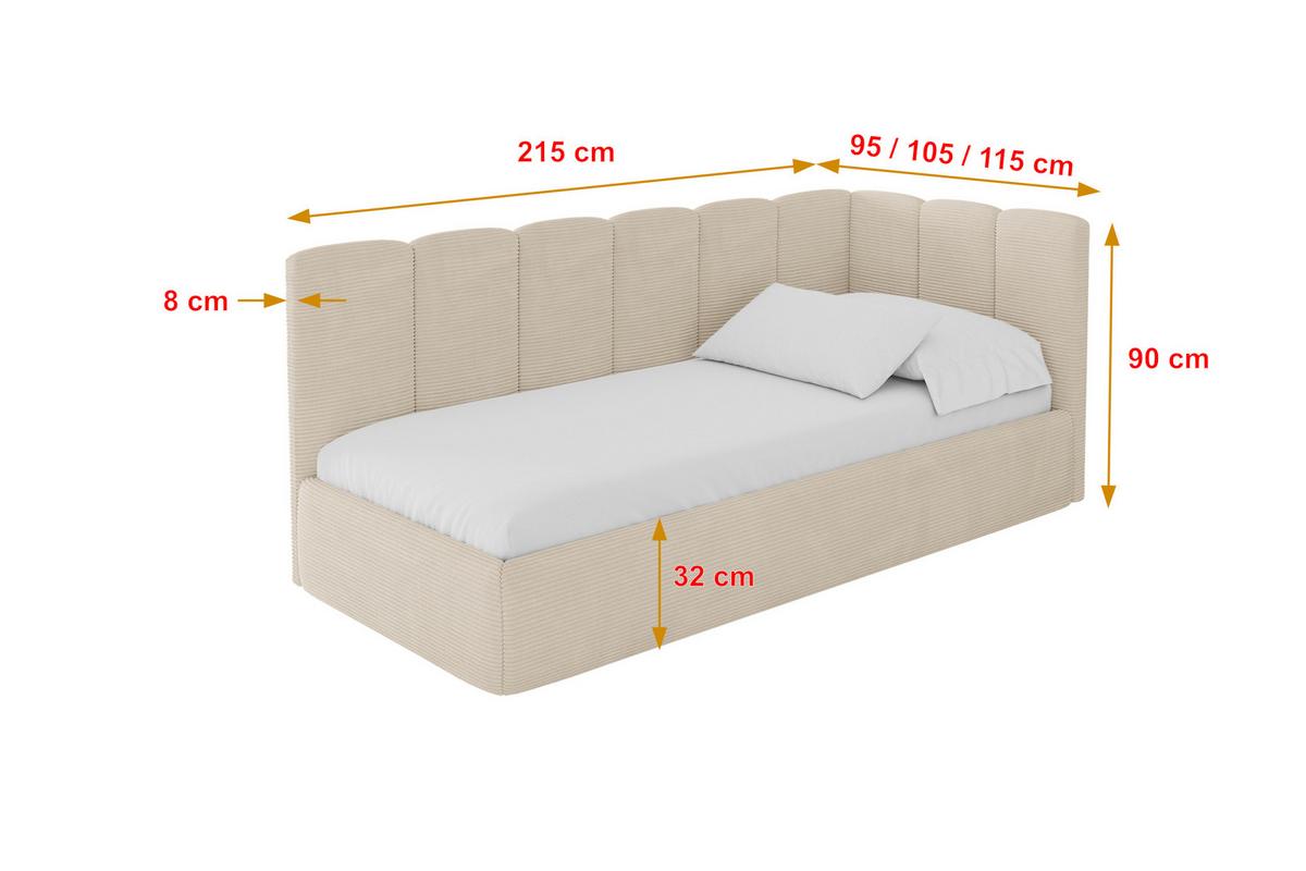 EINZELLBETT Jugendbett mit Bettkasten und Matratze H3/H4, Links - DEXY 100x200 Beige - Creme, Holzwerkstoff/Textil (100/200cm) - ALTDECOR