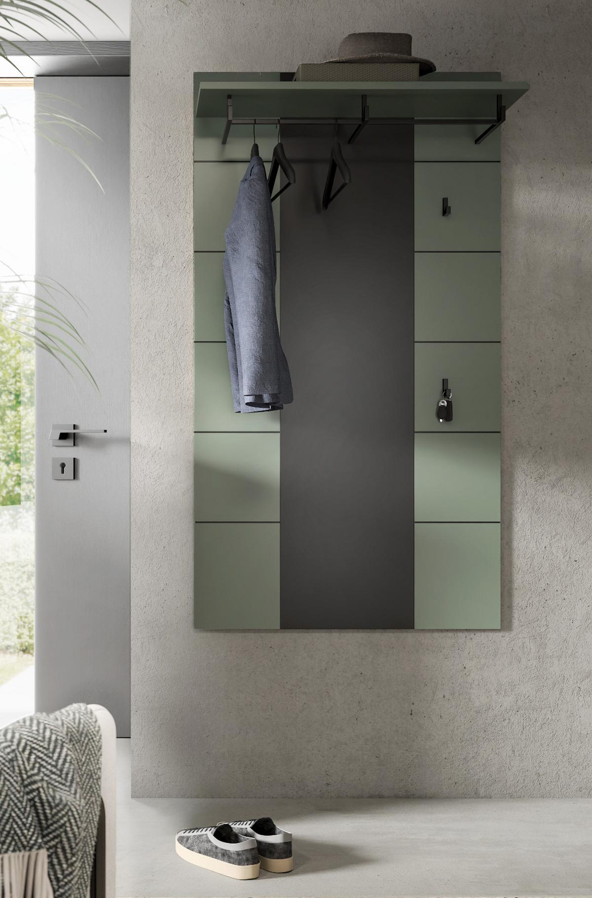 GARDEROBENPANEEL Salbei Grün und Grau, Wandgarderobe 80 x 141 cm mit Kleiderstange - Salbeigrün/Dunkelgrau, Holzwerkstoff (80/141/29cm) - Inn.Furn
