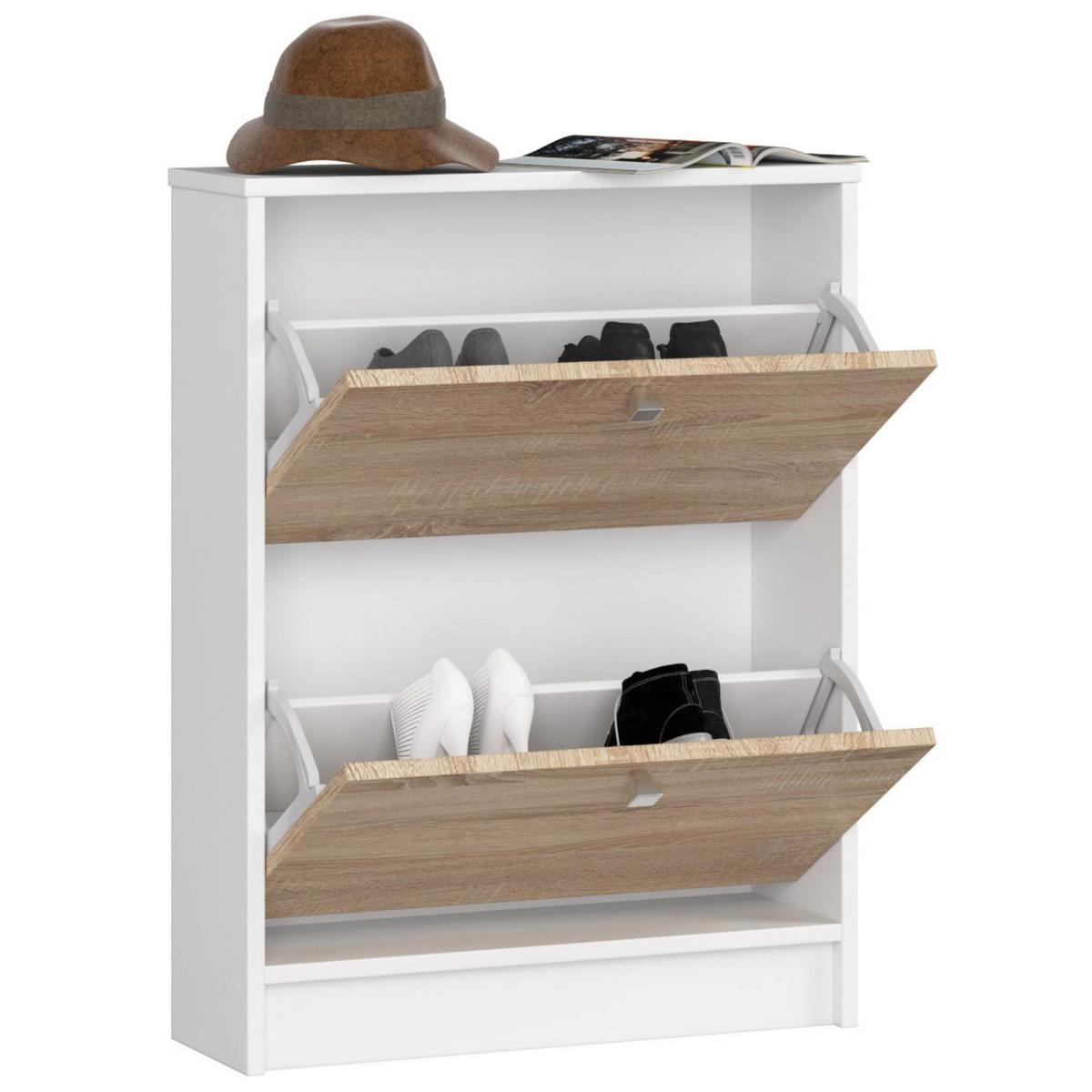 SCHUHSCHRANK Weiß, Eiche Sonoma 80/60/20 - Weiß/Sonoma Eiche, Holzwerkstoff (60/80/20cm) - RAUMHIRSCH FURNITURE