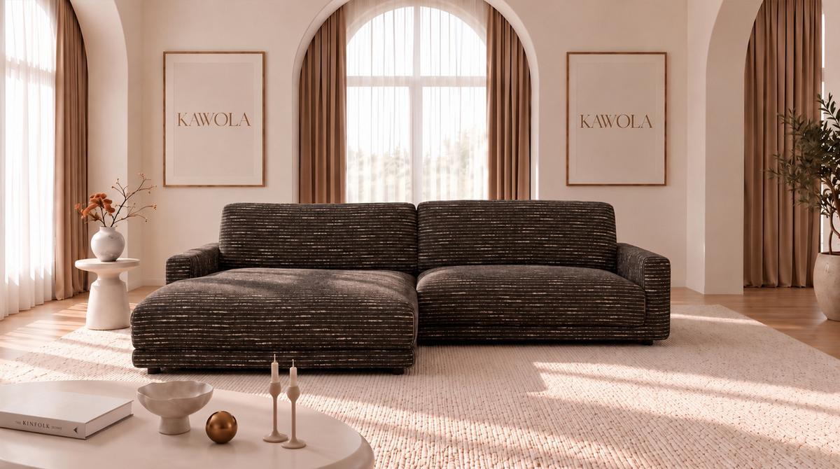 ECKSOFA MARLIN Braun Flachgewebe - Schwarz/Braun, Kunststoff/Textil (262/168cm) - KAWOLA