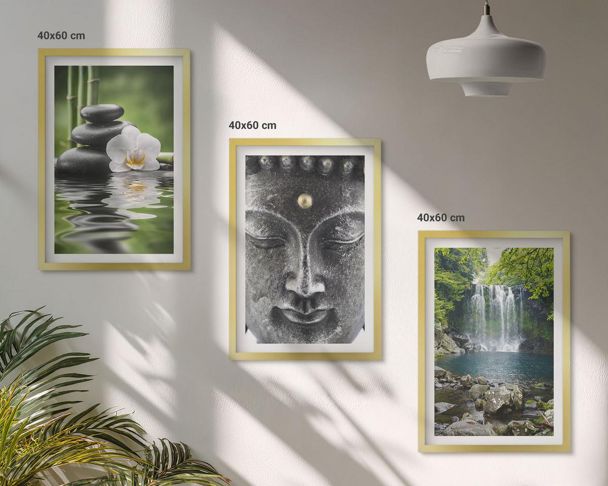 BILDER SET 3er Set - 40x60 cm Goldrahmen - Harmoniesteine Wasser Buddha - Goldfarben, Kunststoff (40/60cm) - TULUP