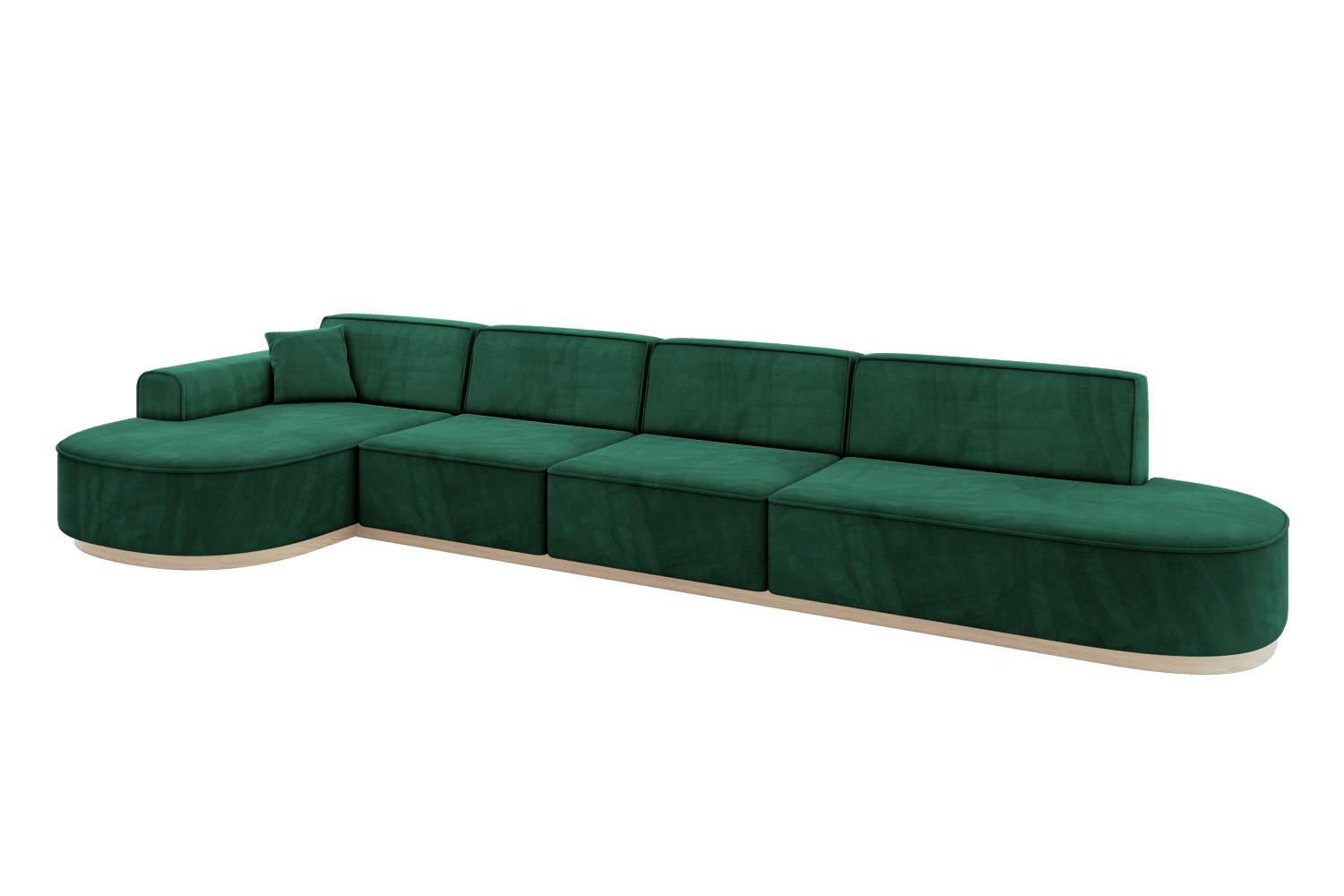 ECKSOFA Ottomane Links MARI-L3-v1 - 413x171x83 cm Grün Velours - Grün, Holzwerkstoff/Textil (413/171cm) - ALTDECOR