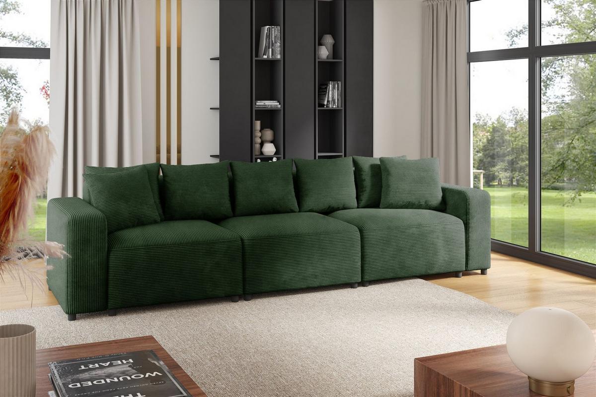 SOFA Megan 3-sitzer In Poso - Dunkelgrün, Holzwerkstoff/Textil (327/75/98cm) - Fun Möbel