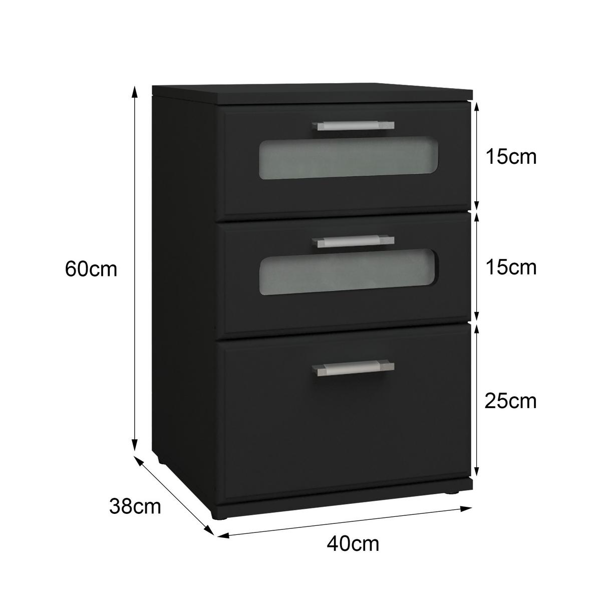NACHTTISCH 2er Set mit 3 Schubladen Schwarz 40x60x38 cm aus Holz - Schwarz, Holzwerkstoff (40/60/38cm) - ML-DESIGN