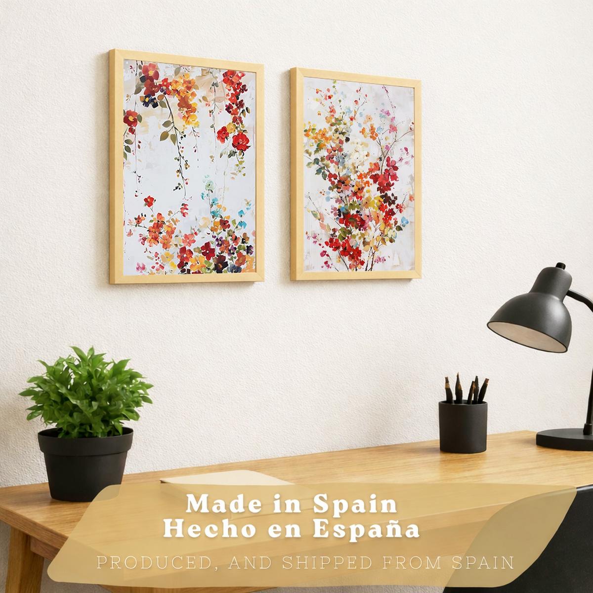 POSTER 2er-Set Wandbilder Wildblumen modern Wohnzimmer Deko, Schlafzimmer, Küche, Badezimmer Leichter Holzrahmen A4 - Beige, Papier (29.7/1/21cm) - Nacnic