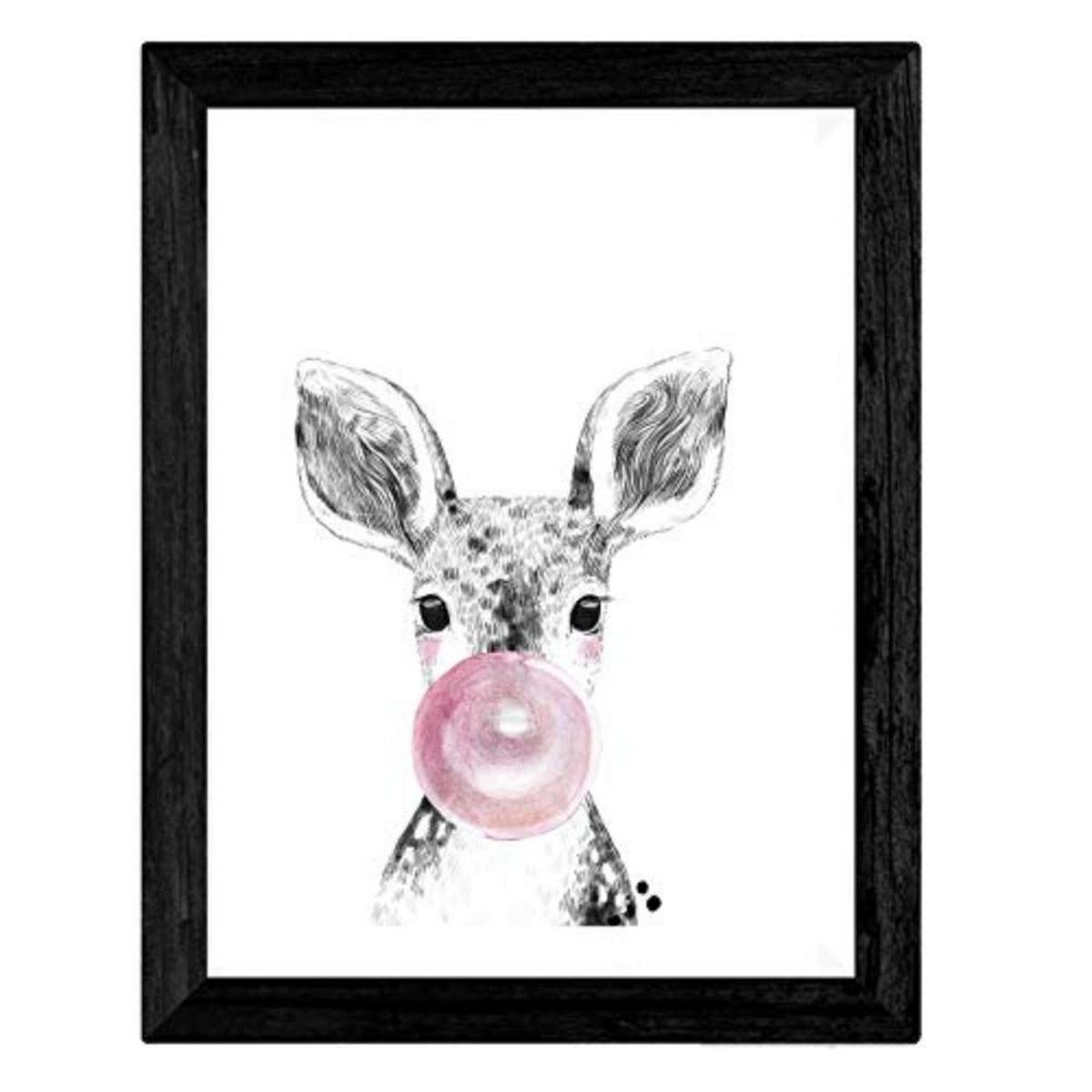 POSTER Set mit 4 Kindern Tieren mit rosa Kaugummi und Gläsern A4 Rahmenlos - Klar, Papier (29.7/3cm) - Nacnic