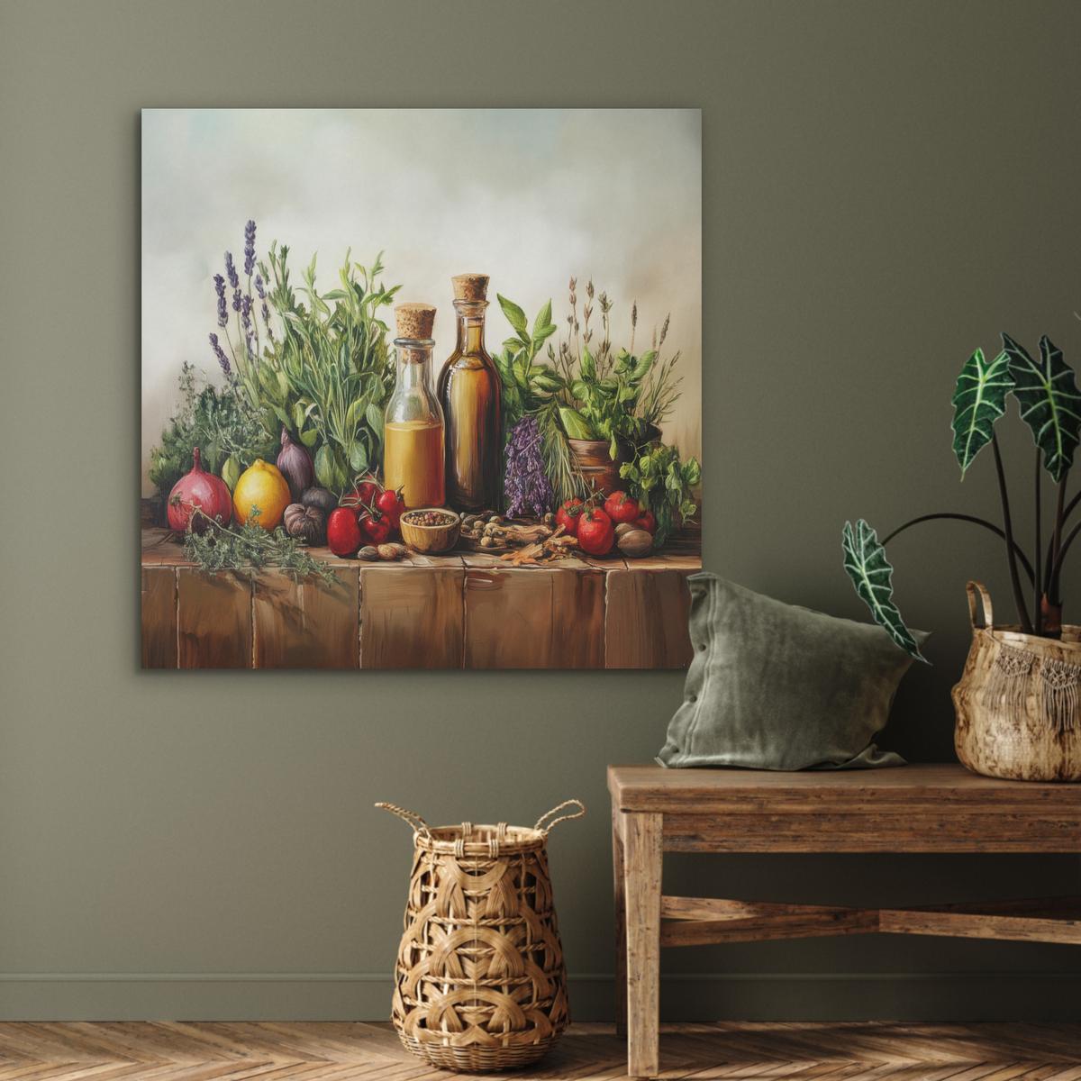 AKUSTIKBILD Stilleben - Kräuter - Gewürze - Früchte - Farbenfroh Akustikpaneele 90x90 cm - Grün, Kunststoff (90/90/0.9cm) - MuchoWow