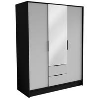 DREHTÜRENSCHRANK CAVA 150,5/200/51 cm Modern Kleiderschrank 3-türig mit Spiegel Schwarz - Schwarz/Weiß, Holzwerkstoff (150.5/200/51cm) - MASSENO
