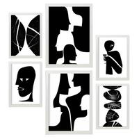 POSTER Set Mit 6 Atavistischer Kopf In Liebhaber Abstrakt Ästhetische Dekorative Gemälde Für Ihr Wohnzimmer Schlafzimmer Zuhause A3 & A4 Weißer Rahmen - Weiß, Papier (29/3cm) - Nacnic