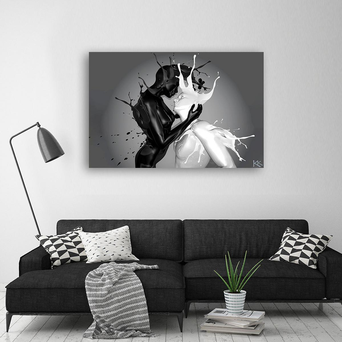 LEINWANDBILD Kaffee und Milch Abstraktion Paar Liebe 60x40cm - Schwarz, Textil (60/40cm) - Feeby
