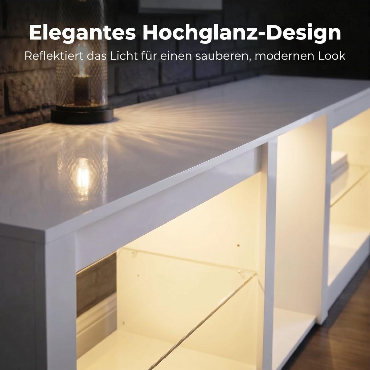 TV-LOWBOARD Spanplatte Glas Weiß - Weiß Hochglanz, Glas/Holzwerkstoff (35/52/160cm) - HOMCOM
