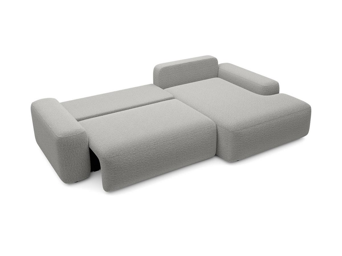 ECKSOFA RUOTA Grau Boucle-Stoff mit Schlaffunktion - Grau, Holz (264/162cm) - MASSENO