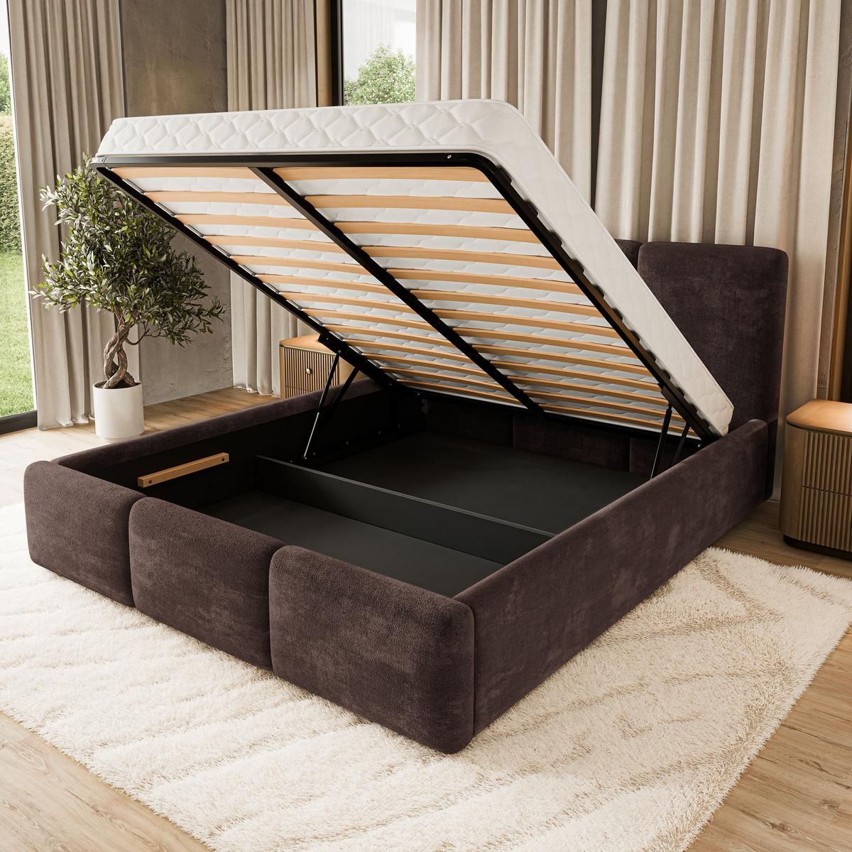 POLSTERBETT MORENA LM 180x200 cm mit Bettkästen - Braun - Braun, Holz (180/200cm) - MASSENO