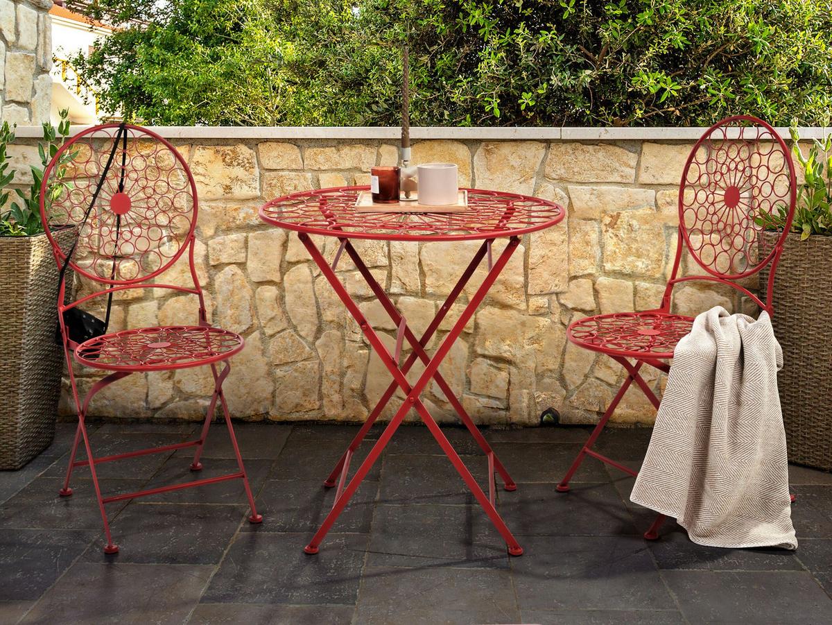 GARTENSTUHL 2er-Set Eisen rot Scario - Rot, Metall (40/94/47cm) - Beliani
