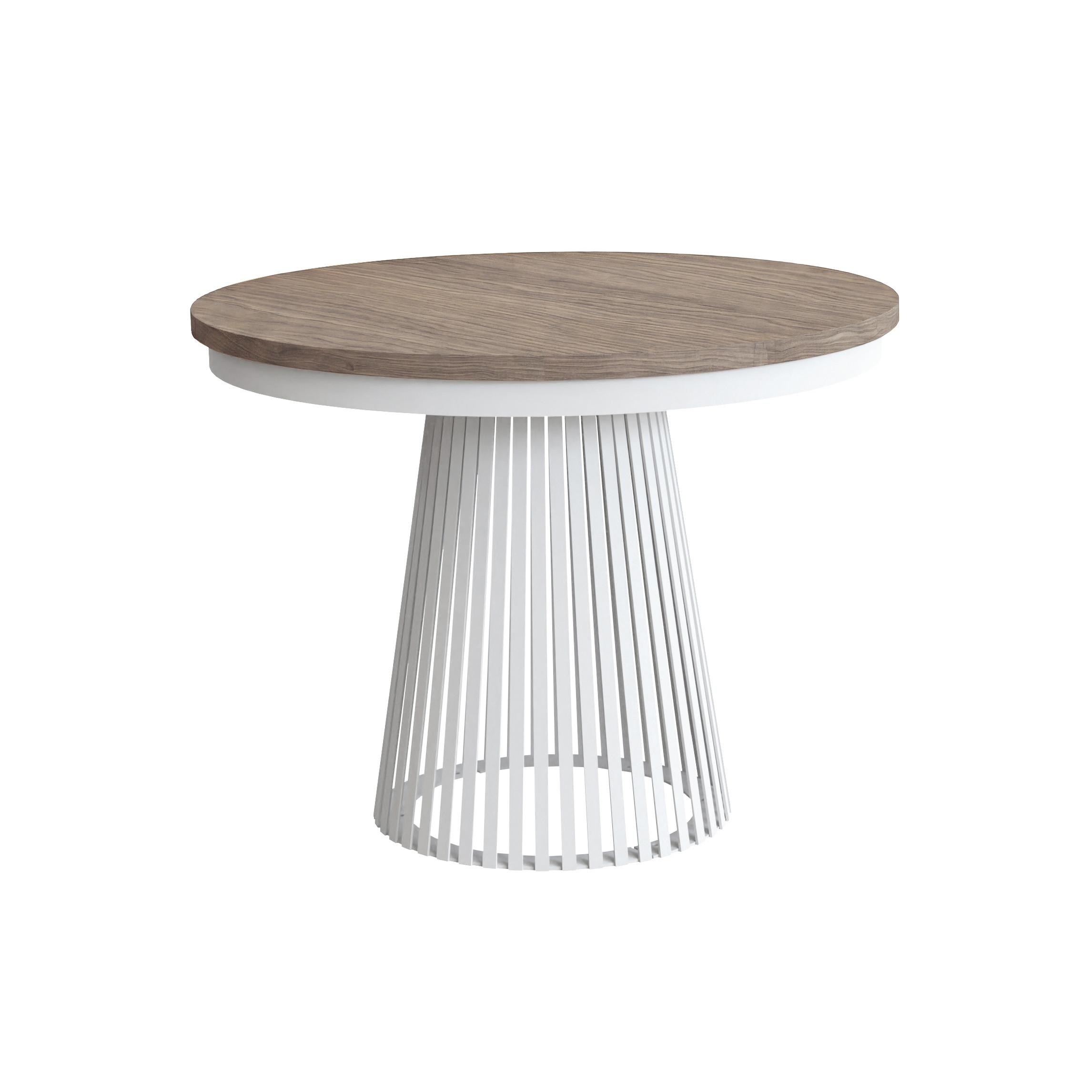 ESSTISCH Lumi, Runder, ausziehbar auf 180 cm, mit Metallbeinen, Walnussfarben+Weiß - Kaschmir/Walnussfarben, Metall (100/100/77cm) - Beautysofa