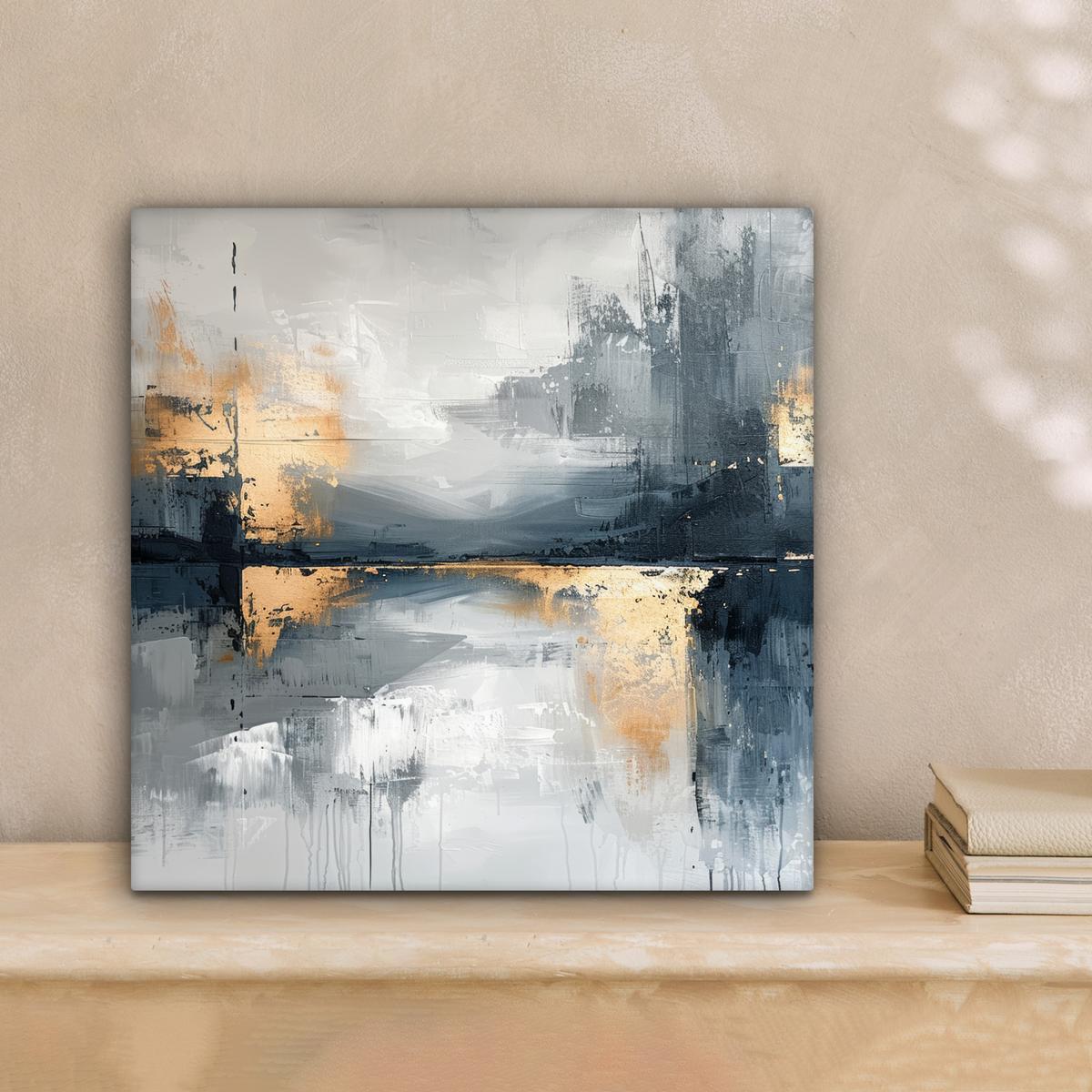 LEINWANDBILD Kunst - Grau - Gold - Abstrakt Deko Wohnzimmer 20x20 cm - Dunkelgrau, Textil (20/20cm) - MuchoWow