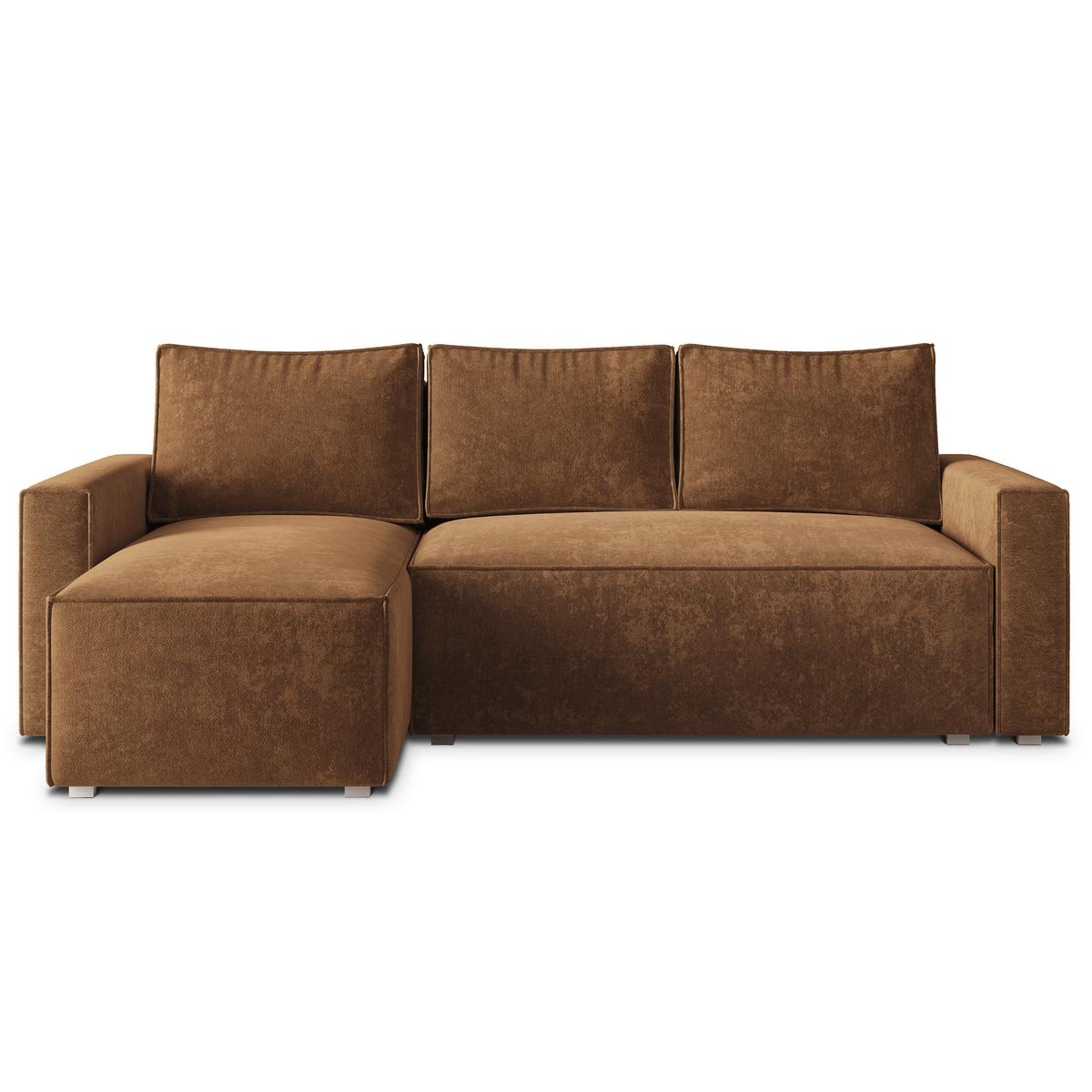 ECKSOFA POTARO LM Hellbraun Chenille mit Schlaffunktion - Hellbraun, Holzwerkstoff/Textil (232/140cm) - MASSENO
