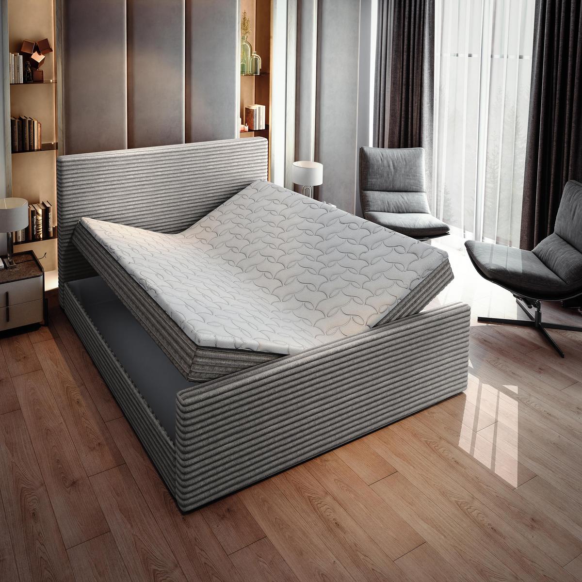 BOXBETT BRENTO 160x200 cm mit Matratze und Topper - Hellgrau - Hellgrau, Holz (160/200cm) - MASSENO