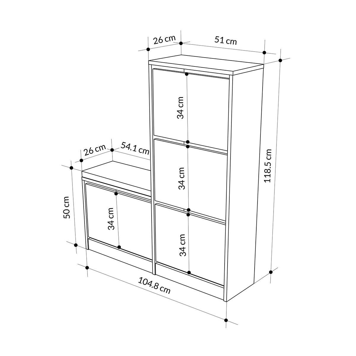 SCHUHSCHRANK 4 Türen L105 cm - Dude - Weiß, Holzwerkstoff (105/118.5/26cm) - Calicosy