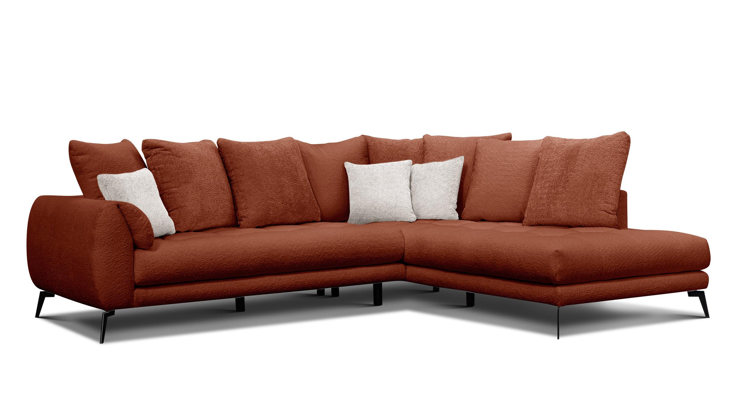 ECKSOFA CALME 5-Sitzer, dunkelorange - Dunkelorange/Schwarz, Holz/Textil (294/229cm) - Wozimo