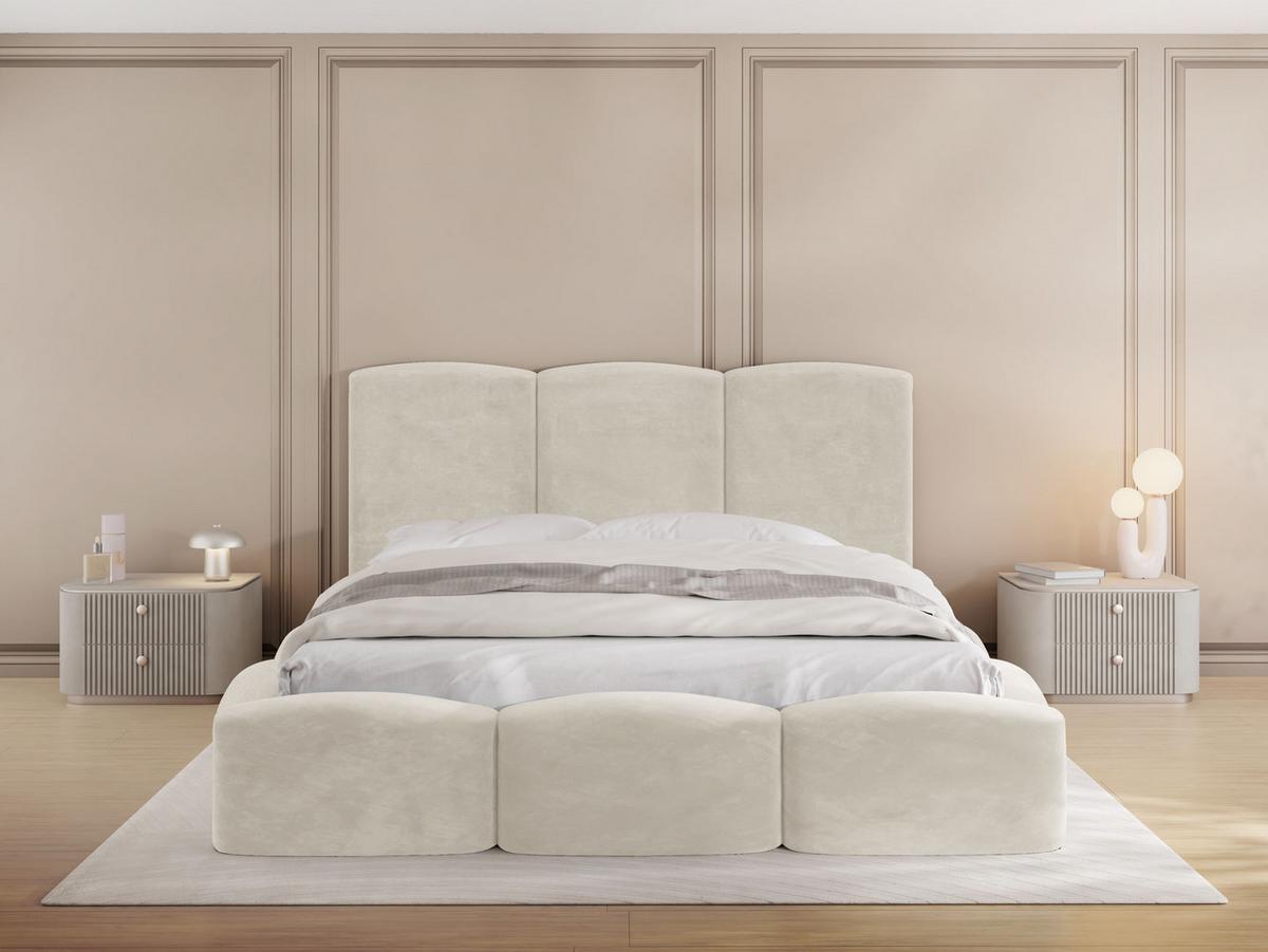 POLSTERBETT Harmony mit Bettkasten, Creme Samt Velours 200x200 cm - Beige/Birkefarben, Holzwerkstoff/Kunststoff (200/200cm) - WFL GROUP
