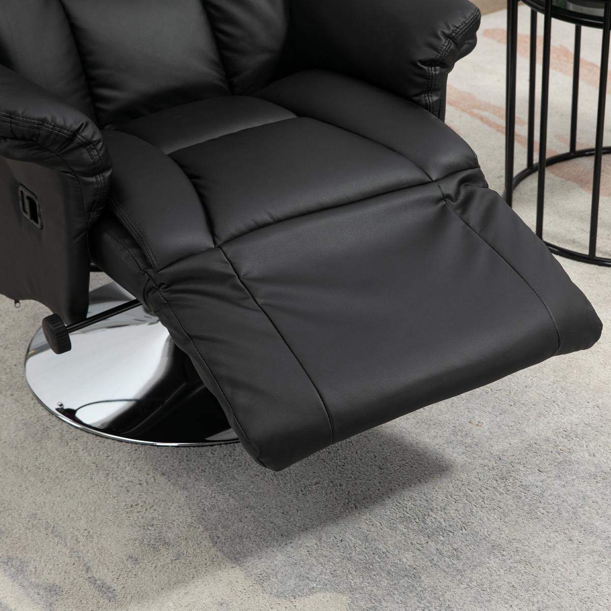 RELAXSESSEL Fernsehsessel mit Manuell Verstellbar Rückenlehne, Fußteil Schwarz - Schwarz, Leder (78/109/80cm) - HOMCOM