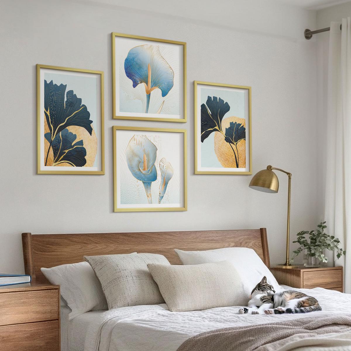 BILDER SET 4er Set - 50x50 cm & 40x60 cm Goldrahmen - Zitronenweinporträt Kahlo - Goldfarben, Kunststoff (50/50cm) - TULUP